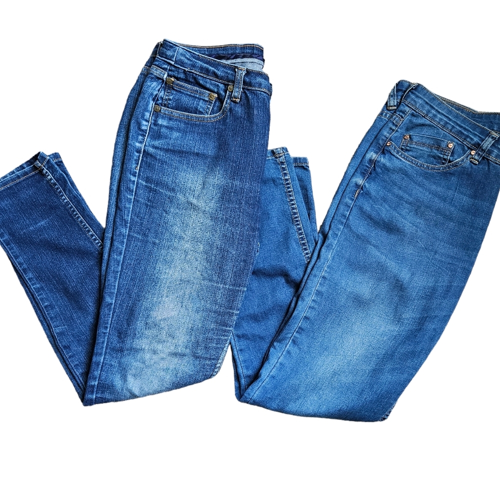 2 Pcs -  Womens Mid Rise Faded Slim Fit Jeans, Medium Wash, Size 30